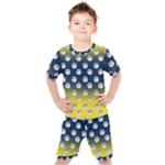 English Breakfast Yellow Pattern Blue Ombre Kids  Tee and Shorts Set