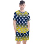 English Breakfast Yellow Pattern Blue Ombre Men s Mesh Tee and Shorts Set
