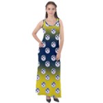 English Breakfast Yellow Pattern Blue Ombre Sleeveless Velour Maxi Dress