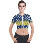 English Breakfast Yellow Pattern Blue Ombre Short Sleeve Cropped Jacket