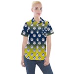 English Breakfast Yellow Pattern Blue Ombre Women s Short Sleeve Pocket Shirt