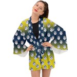 English Breakfast Yellow Pattern Blue Ombre Long Sleeve Kimono