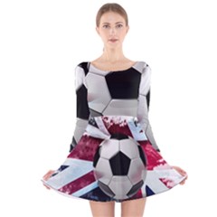 Soccer Ball With Great Britain Flag Long Sleeve Velvet Skater Dress by Vaneshart