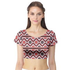 Folklore Ethnic Pattern Background Short Sleeve Crop Top by Vaneshart