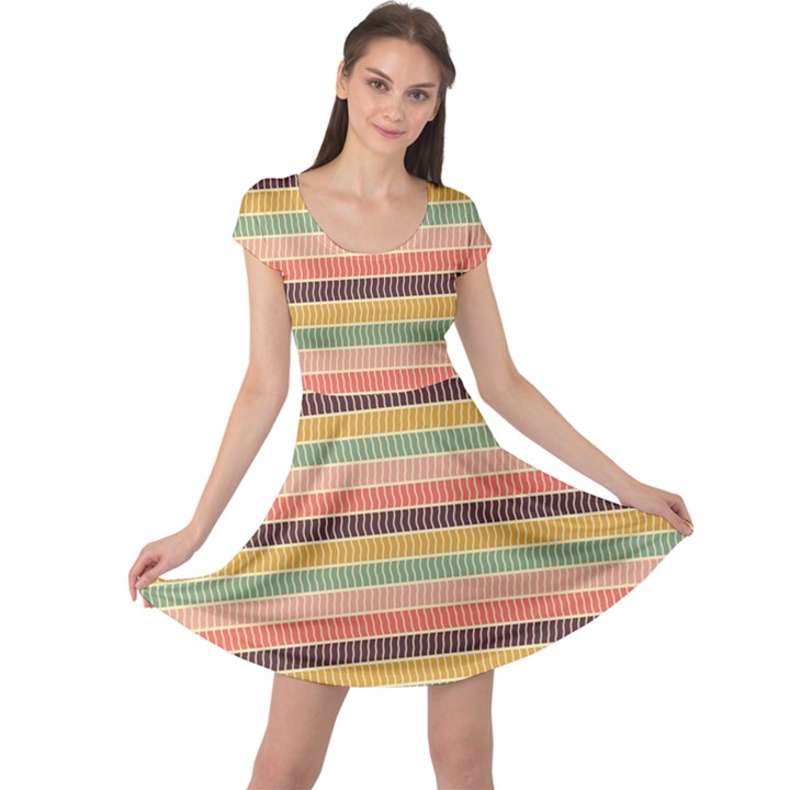 Vintage Stripes Lines Background Cap Sleeve Dress