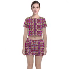 Red Rhombus And Other Shapes                                            Crop Top And Shorts Co-ord Set