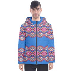 Shapes Chains On A Blue Background                                              Men s Hooded Puffer Jacket