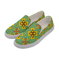 Flowers In Squares Pattern                                               Women Canvas Slip Ons by LalyLauraFLM