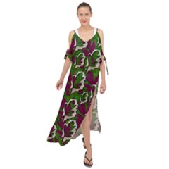 Green Fauna And Leaves In So Decorative Style Maxi Chiffon Cover Up Dress by pepitasart