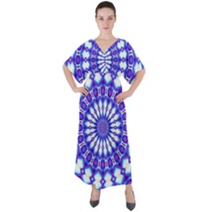 Pattern Background Color V-neck Boho Style Maxi Dress by Vaneshart
