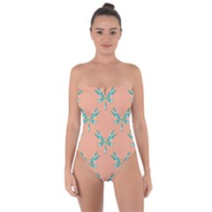 Turquoise Dragonfly Insect Paper Tie Back One Piece Swimsuit by Alisyart