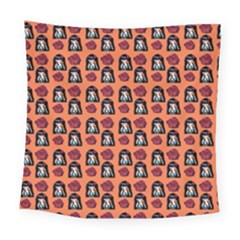 Girl Flower Pattern Apricot Square Tapestry (large)