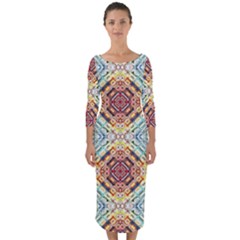 Pattern Quarter Sleeve Midi Bodycon Dress by Sobalvarro