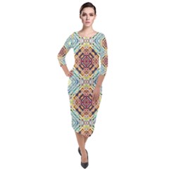Pattern Quarter Sleeve Midi Velour Bodycon Dress by Sobalvarro