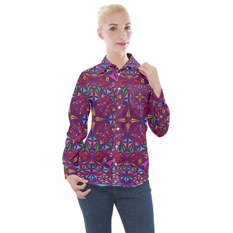 Kaleidoscope  Women s Long Sleeve Pocket Shirt by Sobalvarro