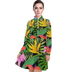 Tropical Greens Long Sleeve Chiffon Shirt Dress by Sobalvarro