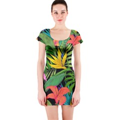 Tropical Greens Short Sleeve Bodycon Dress by Sobalvarro