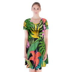 Tropical Greens Short Sleeve V-neck Flare Dress by Sobalvarro