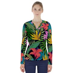 Tropical Greens V-neck Long Sleeve Top by Sobalvarro