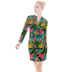 Tropical Greens Button Long Sleeve Dress by Sobalvarro