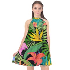 Tropical Greens Halter Neckline Chiffon Dress  by Sobalvarro