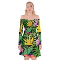 Tropical Greens Off Shoulder Skater Dress by Sobalvarro