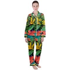 Tropical Greens Satin Long Sleeve Pyjamas Set by Sobalvarro
