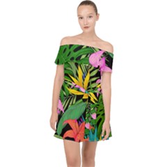 Tropical Greens Off Shoulder Chiffon Dress by Sobalvarro