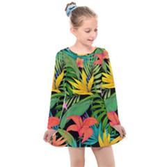 Tropical Greens Kids  Long Sleeve Dress by Sobalvarro