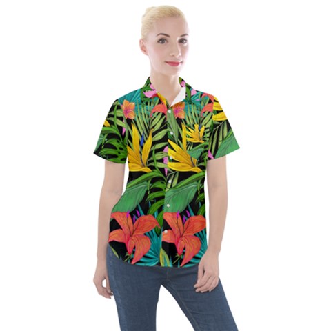 Tropical Greens Women s Short Sleeve Pocket Shirt by Sobalvarro