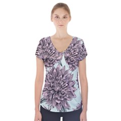 Flowers Short Sleeve Front Detail Top by Sobalvarro