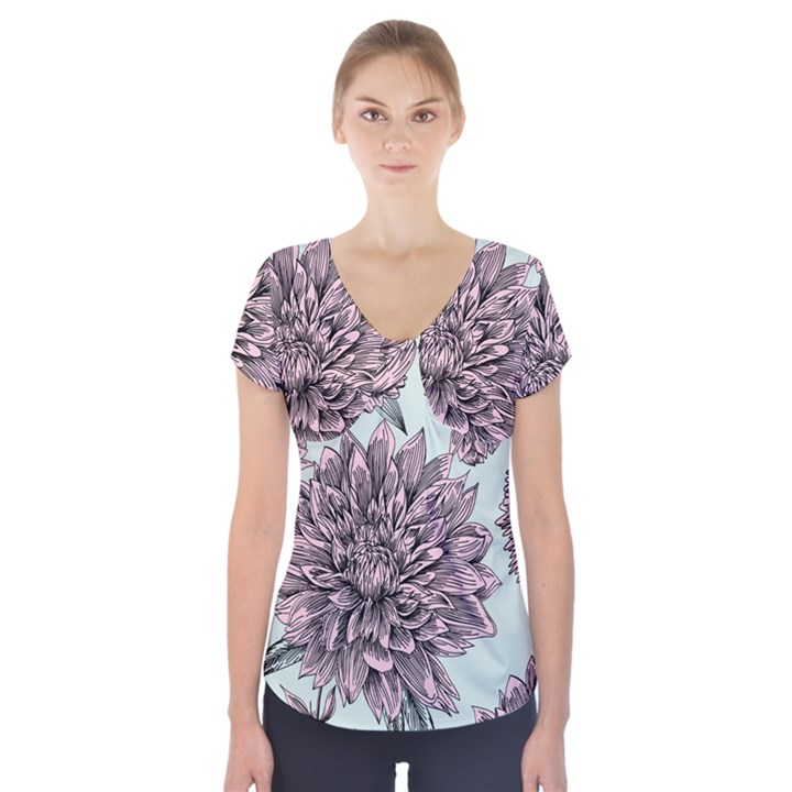 Flowers Short Sleeve Front Detail Top
