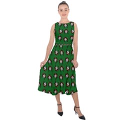 Retro Girl Daisy Chain Pattern Green Midi Tie-back Chiffon Dress by snowwhitegirl