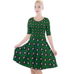 Retro Girl Daisy Chain Pattern Green Quarter Sleeve A-line Dress by snowwhitegirl