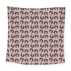 Retro Girl Daisy Chain Pattern Light Pink Square Tapestry (large)