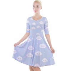 Kawaii Cloud Pattern Quarter Sleeve A-line Dress by Valentinaart