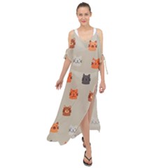 Cat Faces Pattern Maxi Chiffon Cover Up Dress by Vaneshart