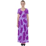 Exotic Tropical Leafs Watercolor Pattern High Waist Short Sleeve Maxi Dress