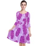 Exotic Tropical Leafs Watercolor Pattern Quarter Sleeve Waist Band Dress