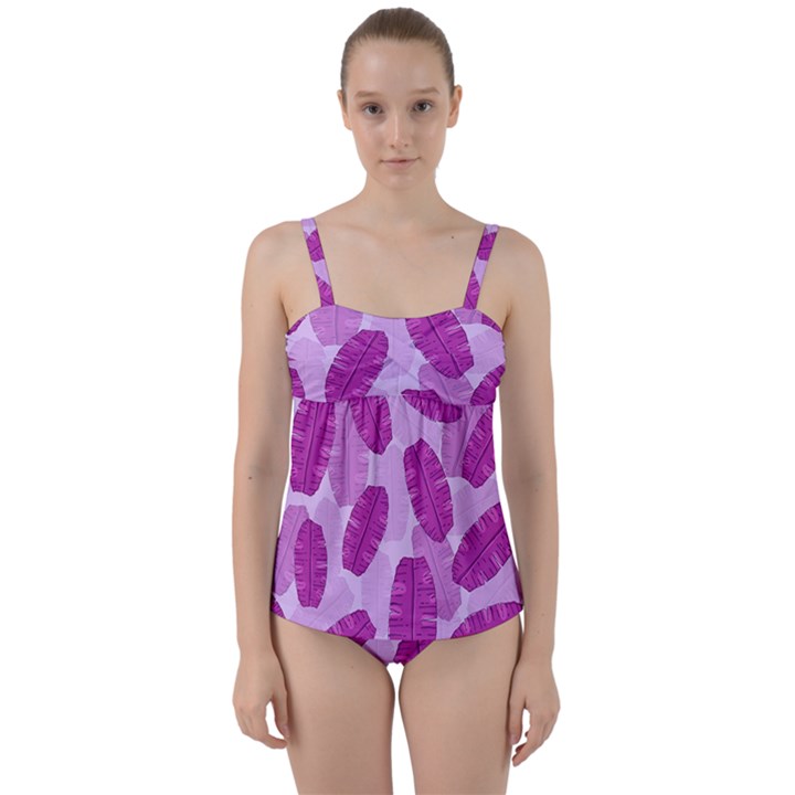 Exotic Tropical Leafs Watercolor Pattern Twist Front Tankini Set