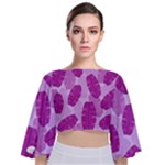 Exotic Tropical Leafs Watercolor Pattern Tie Back Butterfly Sleeve Chiffon Top
