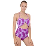 Exotic Tropical Leafs Watercolor Pattern Scallop Top Cut Out Swimsuit