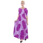 Exotic Tropical Leafs Watercolor Pattern Half Sleeves Maxi Dress