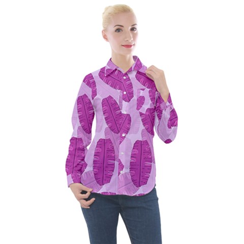Exotic Tropical Leafs Watercolor Pattern Women s Long Sleeve Pocket Shirt by Vaneshart