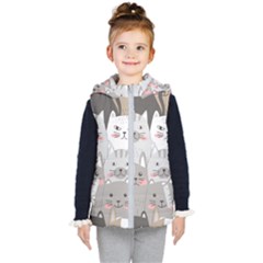 Hand Draw Cats Seamless Pattern Kids  Hooded Puffer Vest by Vaneshart