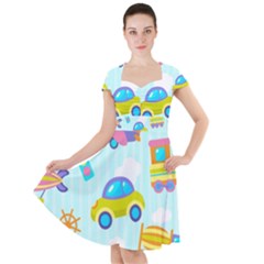 Transport Toy Seamless Pattern Cap Sleeve Midi Dress by Vaneshart