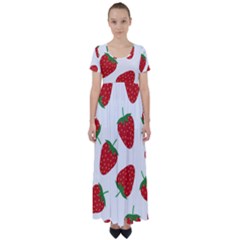 Seamless Pattern Fresh Strawberry High Waist Short Sleeve Maxi Dress by Vaneshart
