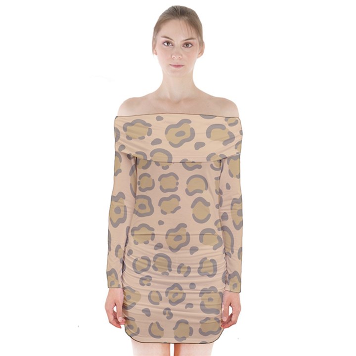 Leopard Print Long Sleeve Off Shoulder Dress