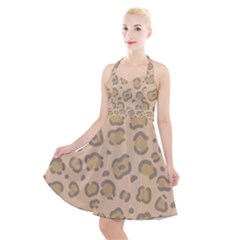 Leopard Print Halter Party Swing Dress  by Sobalvarro