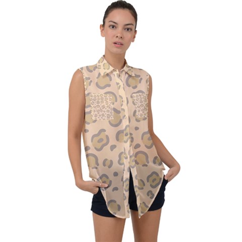 Leopard Print Sleeveless Chiffon Button Shirt by Sobalvarro